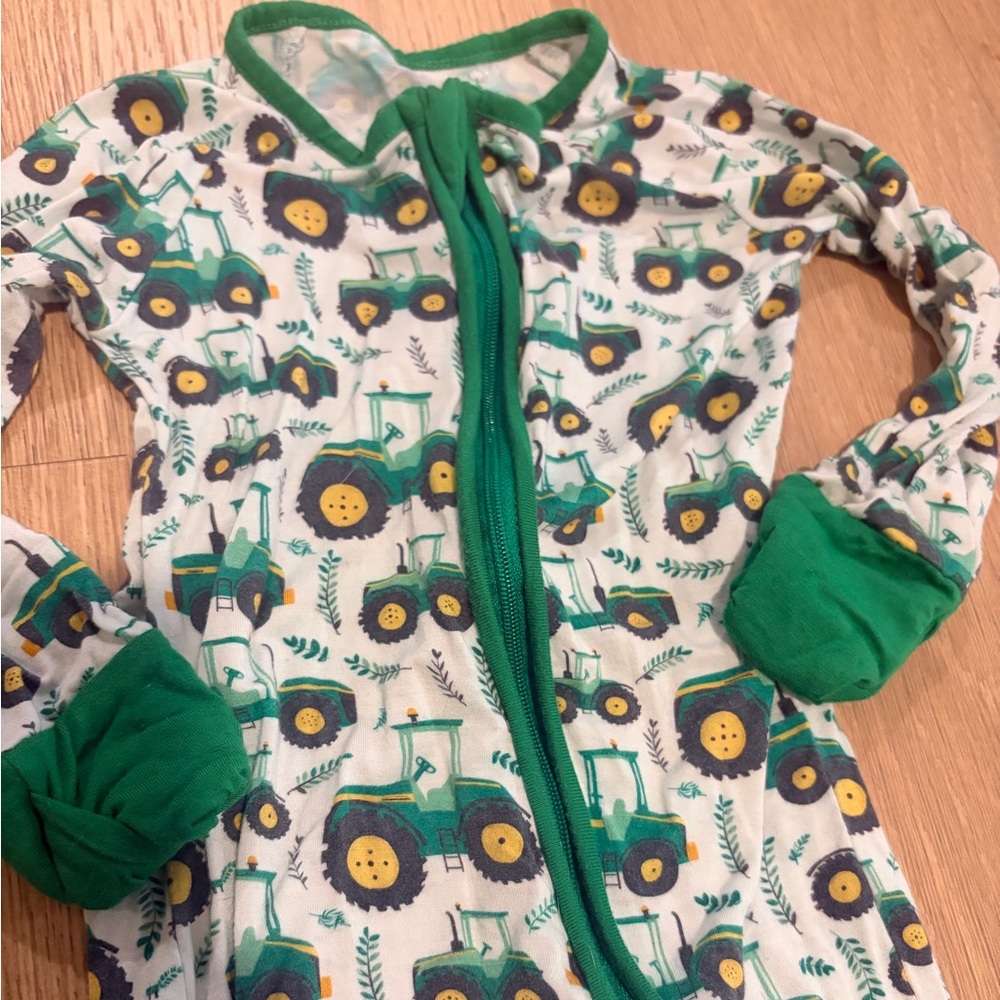 Green Tractor Print Baby Bamboo Sleeper Pajamas